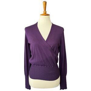 NWT Ann Taylor Purple Faux Wrap V-Neck Sweater Workwear Classiccore Size XS
